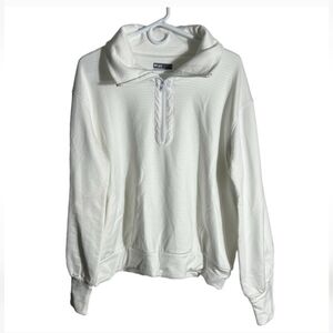 Lija Women's Waffle Knit Pullover Tennis Sweater in White, Large